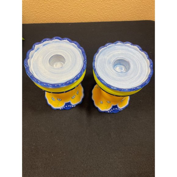 Cupcakes & Cartwheels Kimberly Hodges Blue Yellow Candlestick Set Of 2 - Picture 3 of 11